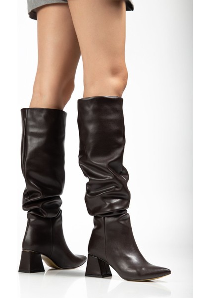 ZRİN-2002 Premium Kahve Körüklü Sivri Burun Kalın Topuklu Çizme fırsatları