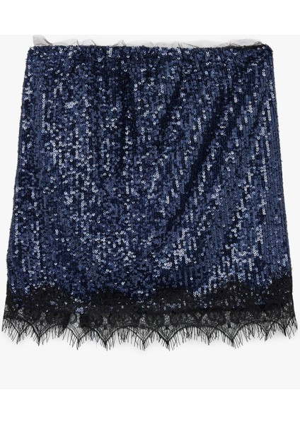 Dantel Detaylı Pullu Payetli Mini Yılbaşı Etek modelleri