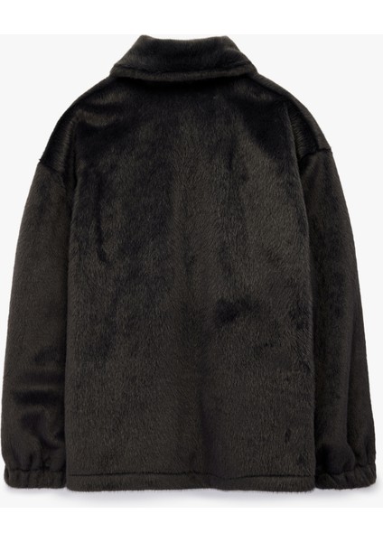 Fermuarlı Dik Yaka Uzun Kollu Suni Kürk Oversize Ceket fiyatları
