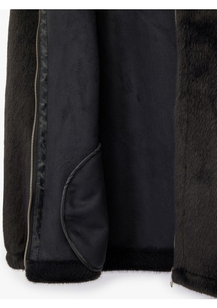 Fermuarlı Dik Yaka Uzun Kollu Suni Kürk Oversize Ceket fırsatları