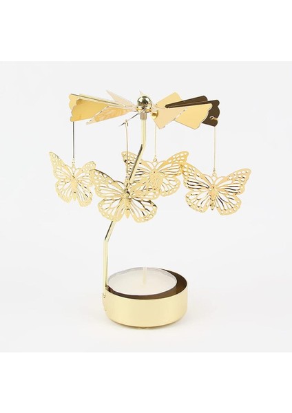 Isı Ile Dönen Metal Mumluk – Kelebek Modeli, Altın Renk, Dekoratif Masa Üstü Mumluk