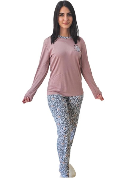 Love Dream Kalp Desenli Pamuk Kadın Pijama Takımı (G.Kurusu) Kahv