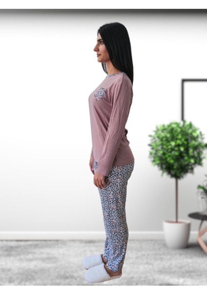 Love Dream Kalp Desenli Pamuk Kadın Pijama Takımı (G.Kurusu) Kahv modelleri