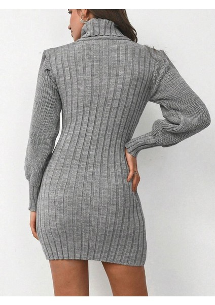 Kadın Uzun Kollu Balıkçı Yaka Beli Kuşaklı Mini Triko Elbise fırsatları