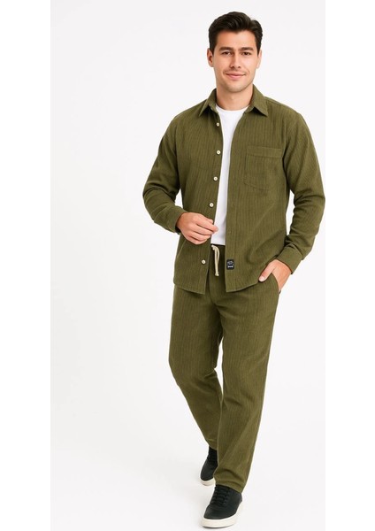 Erkek Kadife Oversize Takım – Gömlek ve Pantolon Ikili Set Füme Corduroy Şıklığı, Rahat V fiyatları