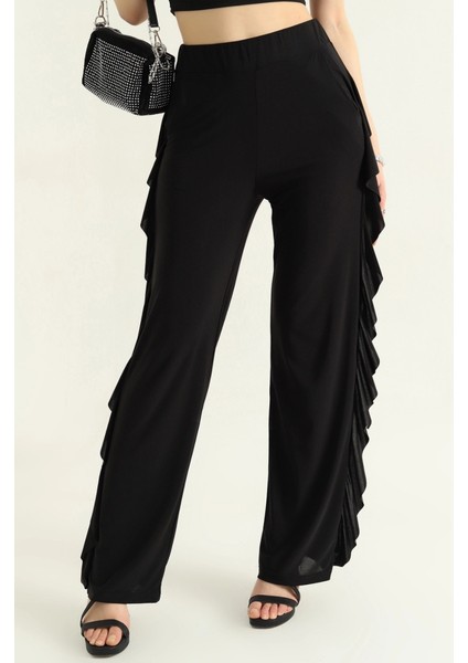 Kadın Yüksek Bel Yanları Volanlı Cepli Sandy Pantolon fırsatları