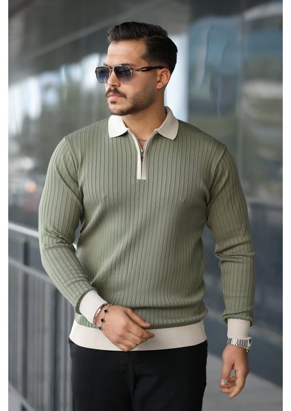 Erkek Kol ve Yaka Detaylı Uzun Kollu Triko