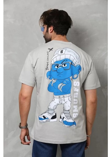 Unisex Basic Bisiklet Yaka Oversize T-Shirt - Gri modelleri