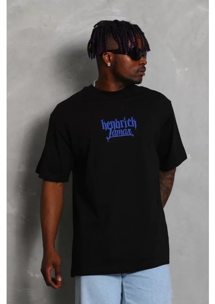 Unisex Oversize Baskılı Bisiklet Yaka T-Shirt - Siyah fiyatları