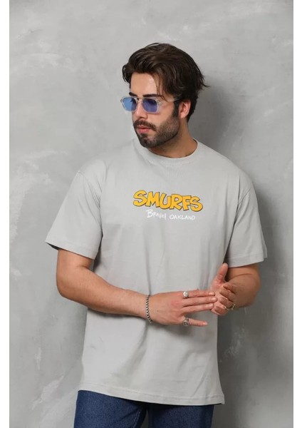 Unisex Basic Bisiklet Yaka Oversize T-Shirt - Gri fırsatları