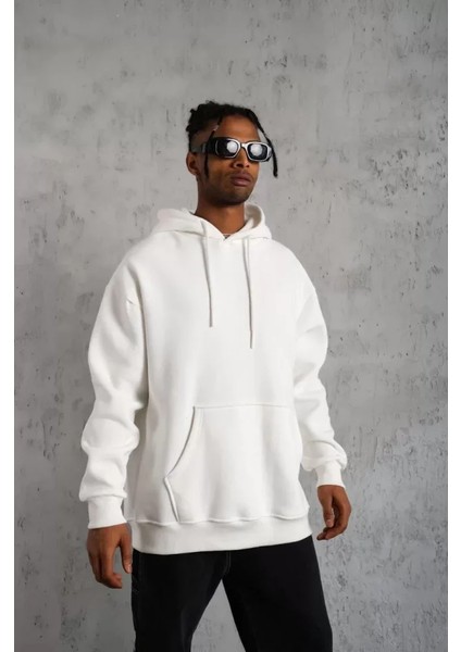 Erkek Düz Kapüşonlu Sweat - Beyaz modelleri