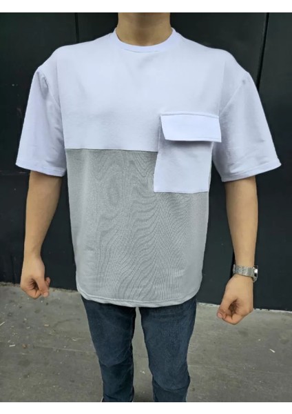 Unisex Torba Cep Detaylı Parçalı T-Shirt - Gri fiyatları