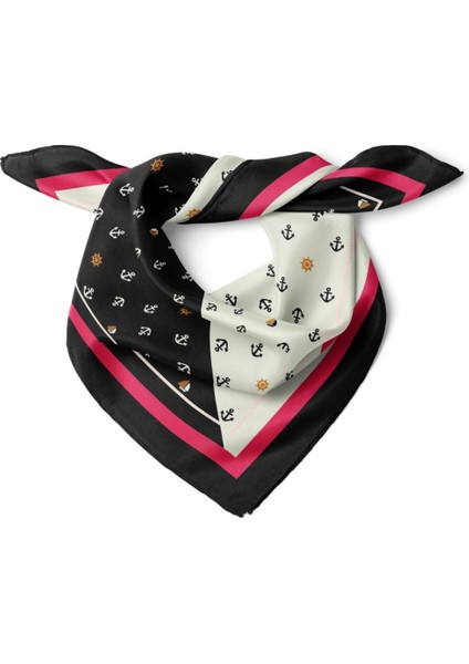 Siyah Beyaz Marin Desenli Fular