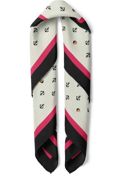 Siyah Beyaz Marin Desenli Fular fiyatları