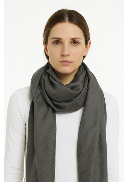 Koyu Gri Desenli Klasik Şal