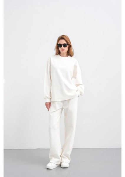 Ekru Kadın Oversize Pike Dokulu Bol Paça Alt-Üst Takım modelleri
