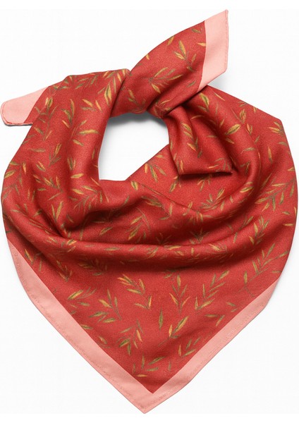 Kırmızı Yaprak Desenli Kare Fular