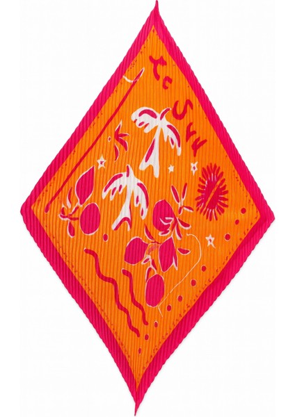 Turuncu Fuşya Tropik Desenli Piliseli Kadın Fular fiyatları