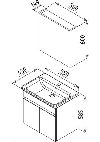 Venna 55 cm Beyaz %100 Mdf Lavabolu Banyo Dolabı, Aynalı Üst Dolap fiyatları