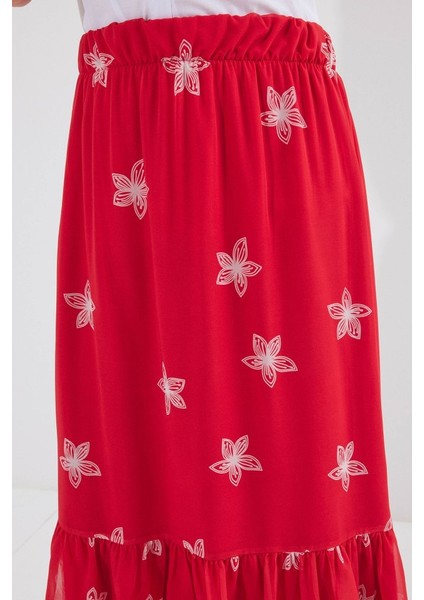 8010 Desenli Şifon Etek - A.kırmızı fırsatları