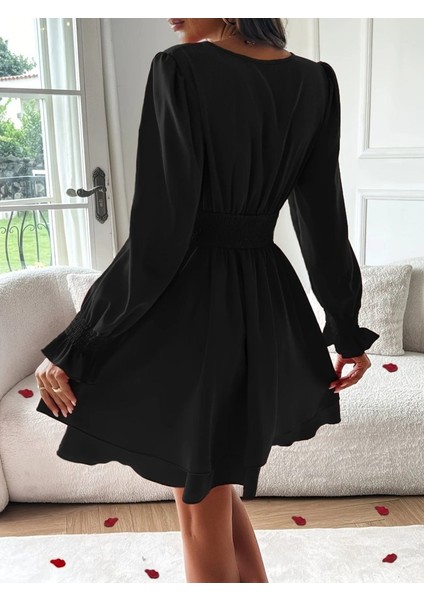 Kadın Uzun Kollu Kruvaze Yakalı Mini Sandy Elbise fırsatları