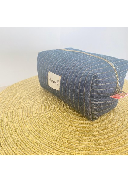 Lacivert Kot Kapitoneli ve Astarlı Şık Makyaj Çantası fiyatları