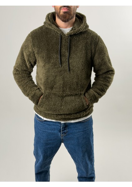 Erkek Haki Peluş Polar sweatshirt COC2570
