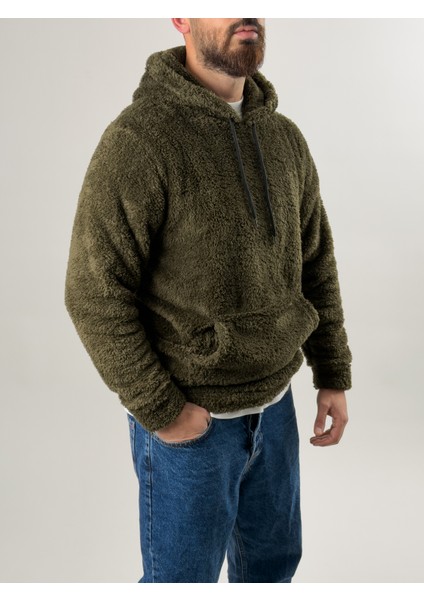 Erkek Haki Peluş Polar sweatshirt COC2570 modelleri
