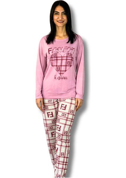 Kadın Fashion Love Desenli Pijama Takımı (Pembe) Pembe XL fiyatları