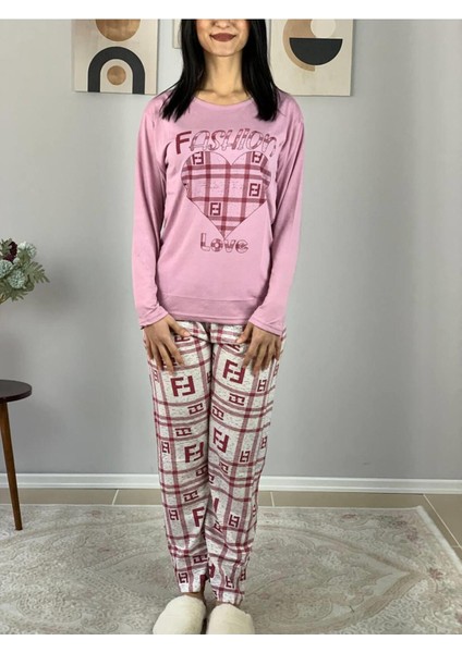 Kadın Fashion Love Desenli Pijama Takımı (Pembe) Pembe XL modelleri