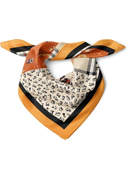 Kare Desenli Renkli Kedi Figürlü Fular