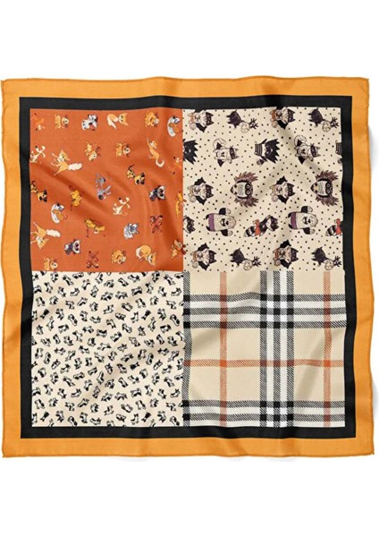 Kare Desenli Renkli Kedi Figürlü Fular fiyatları