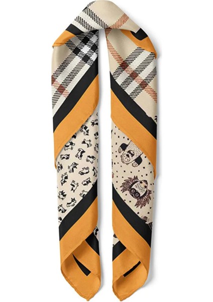 Kare Desenli Renkli Kedi Figürlü Fular modelleri