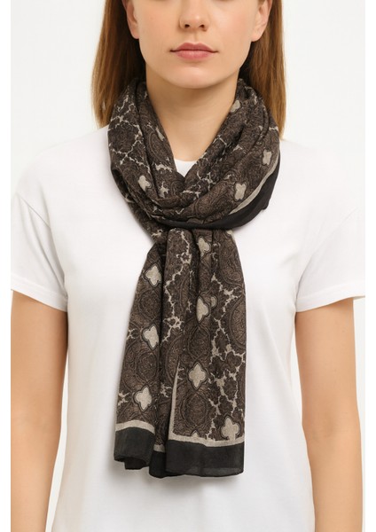 Siyah Bej Desenli Şal