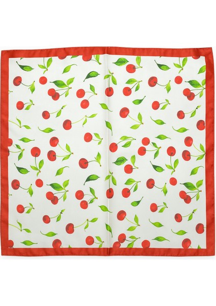 Kiraz Desenli Kırmızı Kenarlı Kare Fular fiyatları