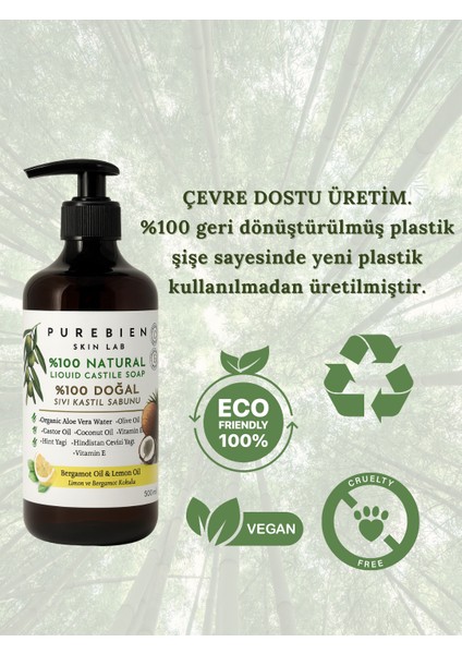 %100 Doğal Kastil Sıvı Sabun - Bergamot & Limon Kokulu fırsatları