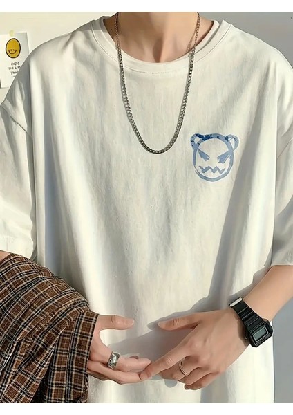 Baskılı Oversize Bisiklet Yaka T-Shirt - Beyaz fırsatları