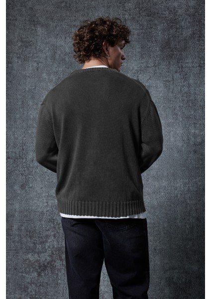 Erkek Oversize Bisiklet Yaka Basic Triko Kazak Siyah fırsatları