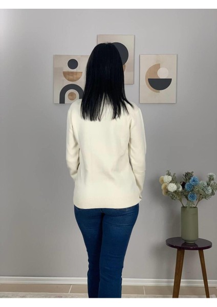 Kadın Teddy Bear Nakışlı Krem Triko Kazak Krem M modelleri