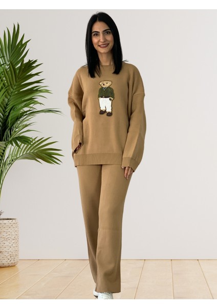 Kadın Uzun Kol Teddy Bear Bisiklet Yaka Triko Kazak Pantolon Takı modelleri