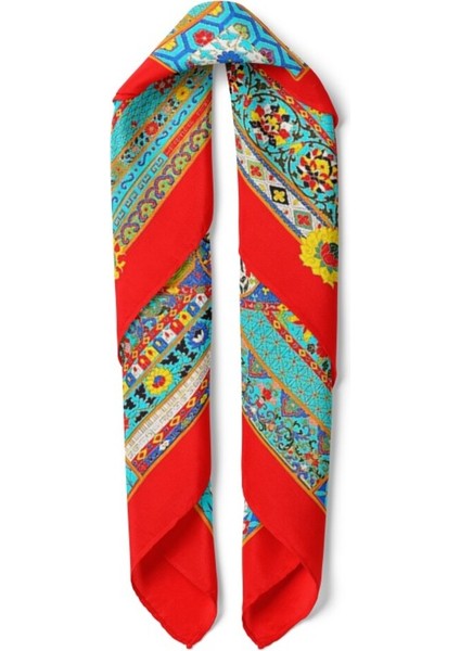 Kırmızı Zeminli Mozaik Desenli Fular fiyatları