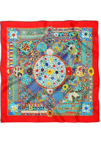 Kırmızı Zeminli Mozaik Desenli Fular modelleri