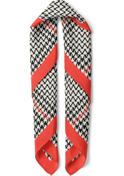 Siyah Beyaz Kazayağı Desenli Kırmızı Kenarlı Kadın Fula fiyatları