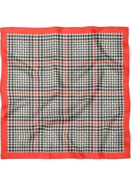 Siyah Beyaz Kazayağı Desenli Kırmızı Kenarlı Kadın Fula modelleri