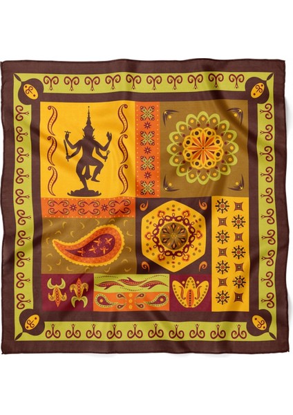 Kahverengi Etnik Desenli Fular modelleri