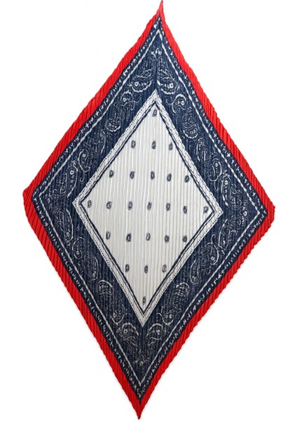 Lacivert Paisley Desenli Kırmızı Kenarlı Piliseli Kadın Fular fiyatları