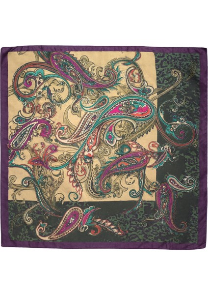 Mor Kenarlı Bohem Paisley Desenli Kare Fular fiyatları