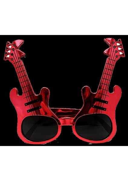 Kırmızı Renk Rockn Roll Gitar Şekilli Parti Gözlüğü 15X15 cm (5148)