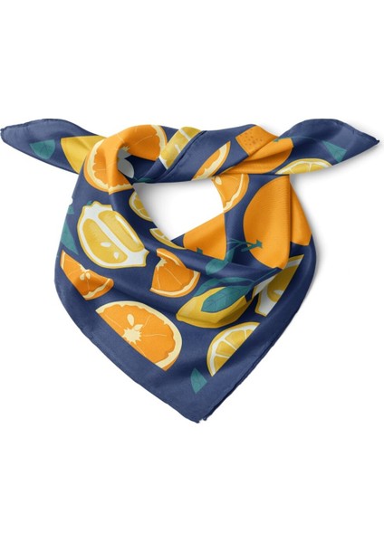 Lacivert Zemin Narenciye Desenli Fular