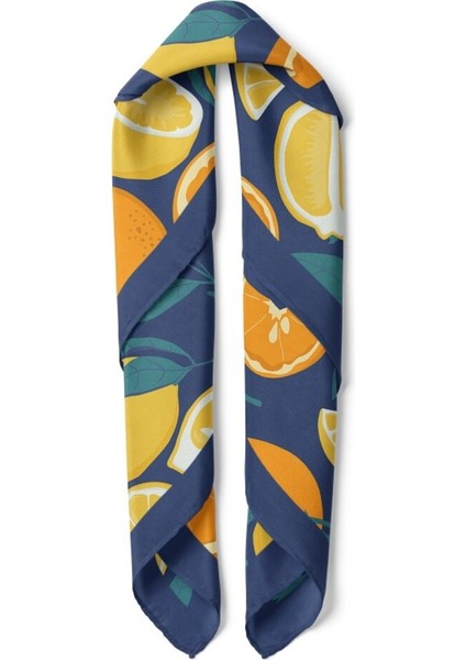 Lacivert Zemin Narenciye Desenli Fular fiyatları